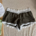 Women's Lace Trim Polka Dot Gingham Print Shorts Elastic Waist Bow Decor Loose Casual Loungewear Sleepwear for Home Daily Wear