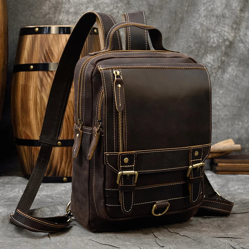 Vintage Genuine Leather Sling Bag for Men – Dark & Light Brown