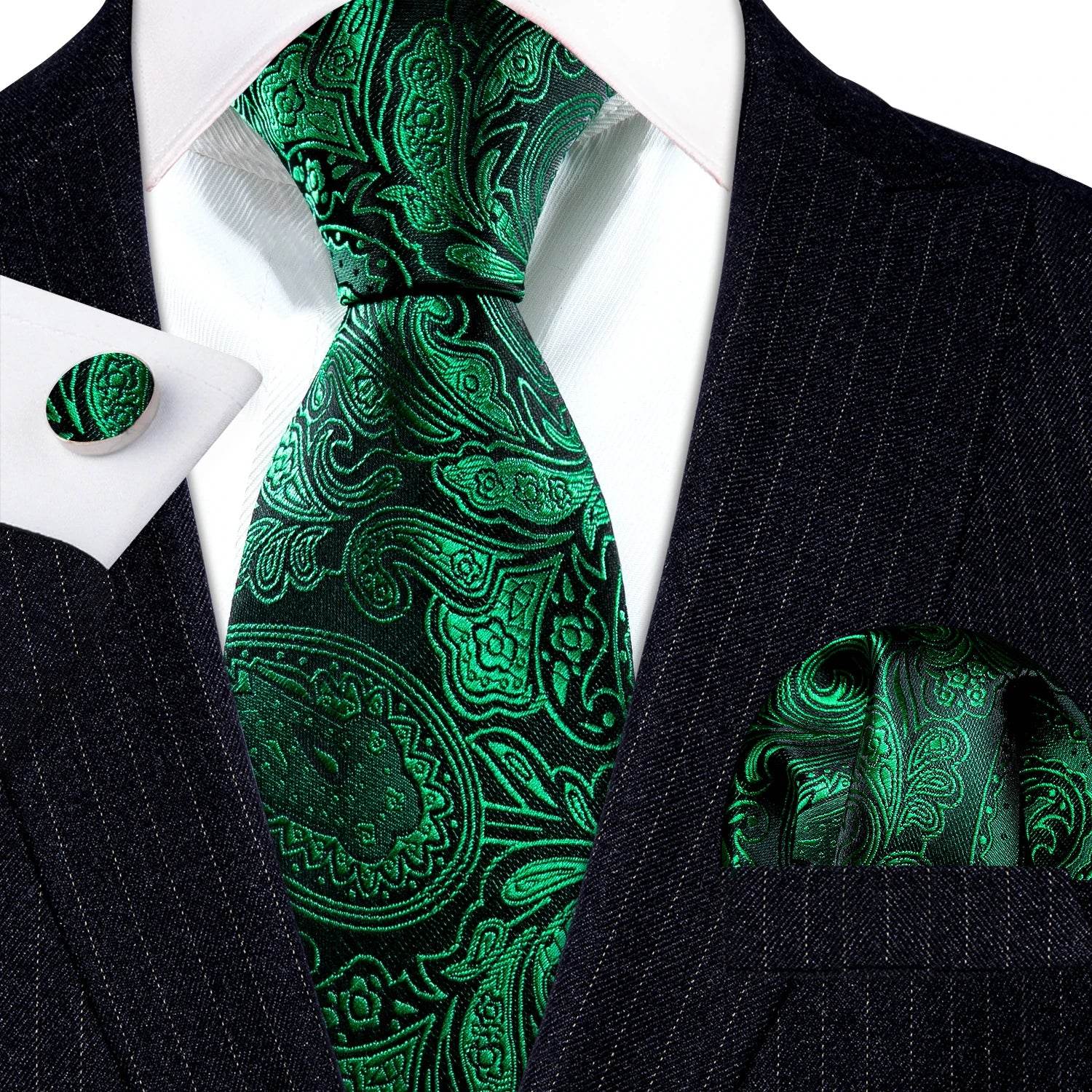 Green Silk Tie Set for Men: Multiple Shades Available - VacationGrabs