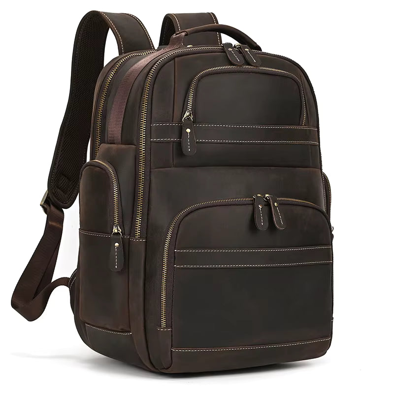 Double Layer Leather Backpacks For Men Large Capacity