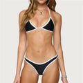 VacationGrabs Women 2 Pieces Bikini Swimsuits Patchwork Tie-Up Halter Neck Sleeveless Bra Thong Bottoms Beach Bathing Suit Set