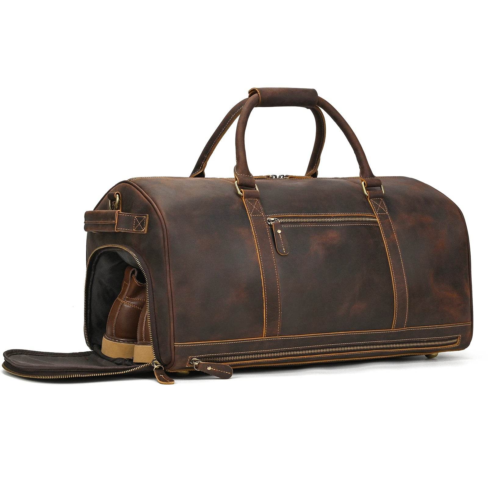 Men's Genuine Leather Travel Bag – Luggage with Shoe Compartment - VacationGrabs