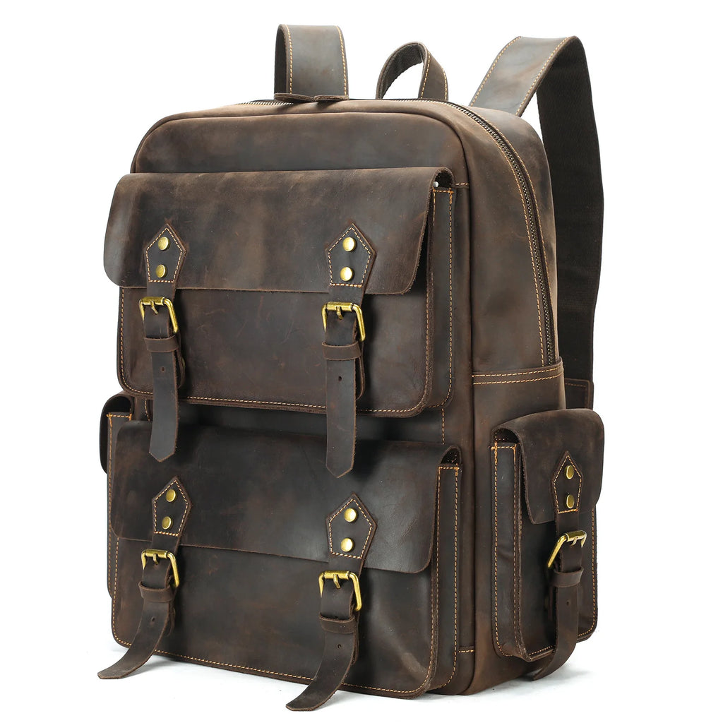 Retro Genuine Leather Double-Shoulder Backpack - European Retro Style