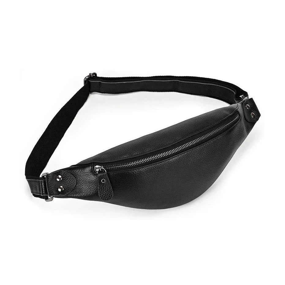 Men's Leather Chest Bag Soft Cowskin Sport Waist Pack for Male - VacationGrabs