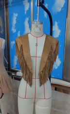 Women Short Vest Sleeveless Open Front Tasseled Solid Outwear Gilet for Casual Streetwear Vintage Rave Outfit