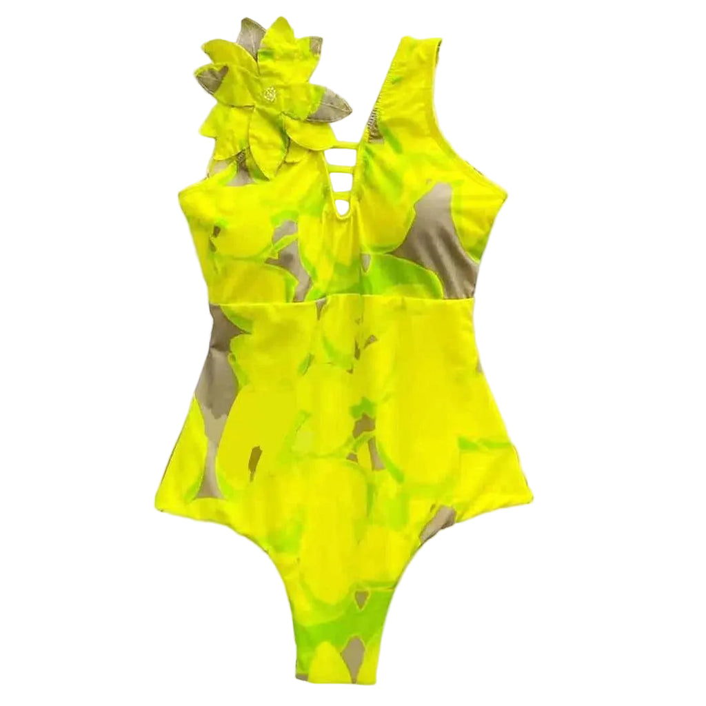 Ruffle Print Floral One Piece Slimming Swimwear - VacationGrabs