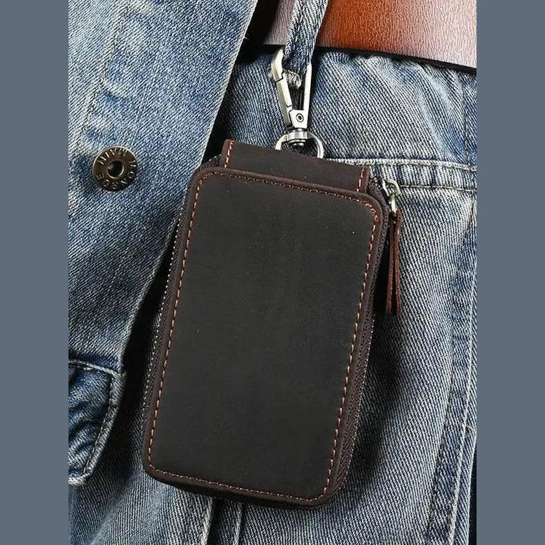Vintage Style Leather Keychain Wallet for Car Keys & Keyring Holder - VacationGrabs