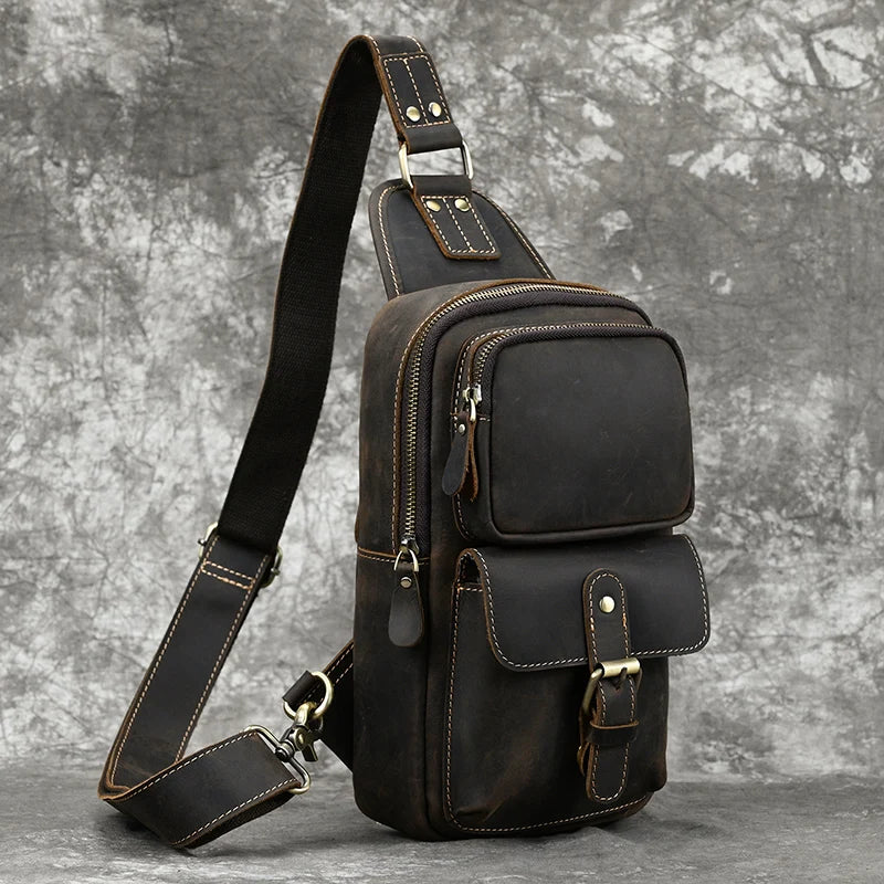 Retro Style Genuine Leather Crossbody Bags Men Male Single Shoulder Bag Leather Sling Bag Fashion Outdoor Chest Pack Anti Theft