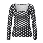 VacationGrabs Women Square Neck Polka Dot Print Long Sleeve Top Slim Fit Stretchy Y2K Vintage Casual Basic Tee Blouse Daily Wear