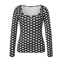 VacationGrabs Women Square Neck Polka Dot Print Long Sleeve Top Slim Fit Stretchy Y2K Vintage Casual Basic Tee Blouse Daily Wear
