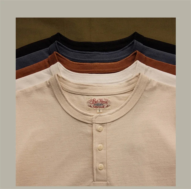 Red Tornado Short Sleeve Henley T-Shirt Heavyweight Cotton Every Day Tee Amekaji