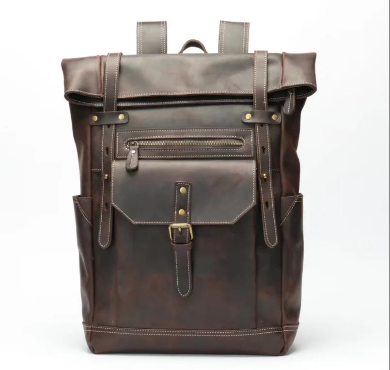 Retro Genuine Leather Double-Shoulder Backpack - European Retro Style
