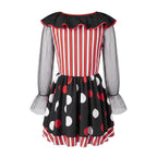 VacationGrabs Halloween Clown Cosplay Dress Women Mesh Long Sleeve Ruffle Neck Stripe Polka Dot A Line Short Dress Party  Club Costume