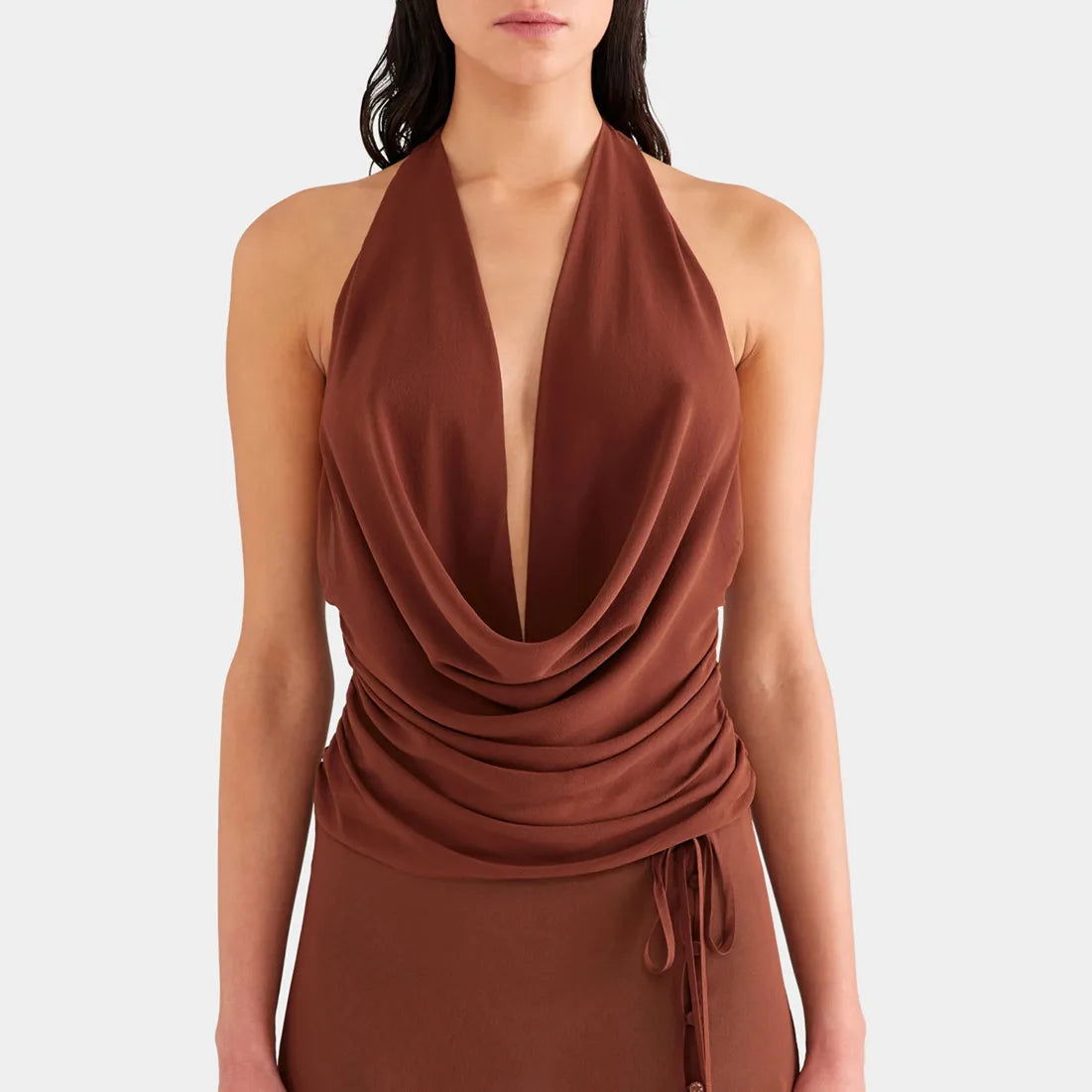 VacationGrabs Women Trendy Halter Tops Summer Ruched Cowl Neck Backless Sleeveless Shirts for Streetwear Aesthetic Grunge Clothes