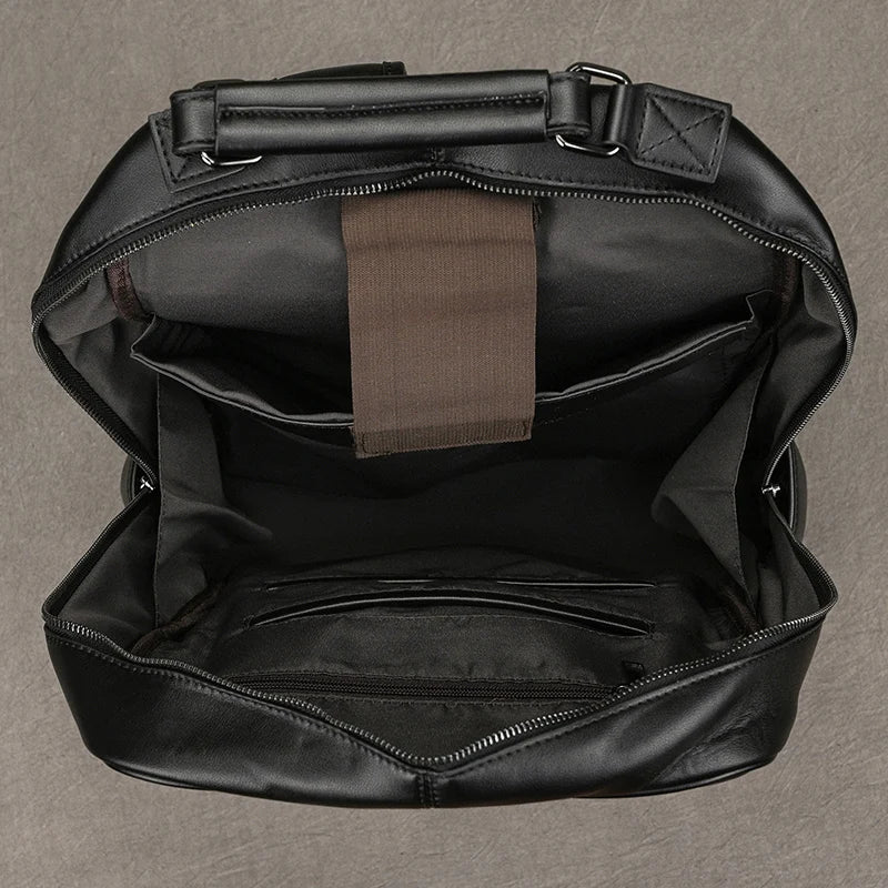Large Capacity Leather Backpack Men 15.6" Laptop Travel Bag