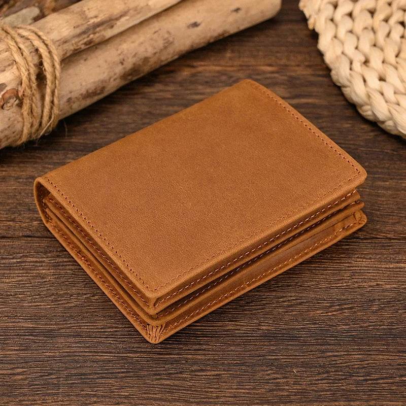 Leather Wallet for Men Crazy Horse Short Purse Multi Card Holder - VacationGrabs