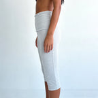 Women Light Gray High Waist Capri Leggings Yoga Pants Fold Over Waist Slim Fit 3/4 Length Workout Pants Casual Daily Wear