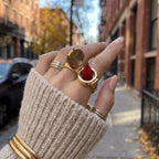 Hidden Lipstick Holder Open Ring, 18K Gold-Plated Steel