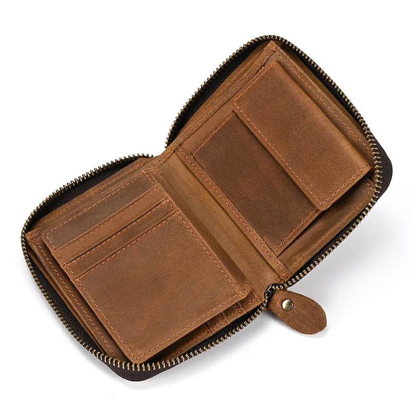 Vintage Fashion Card Holder Zipper Coin Purse Crazy Horse Leather Slim - VacationGrabs