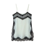 VacationGrabs Women Lace Trim Satin High Low Tops Silk Spaghetti Strap Side Split Asymmetrical Cami Top Flowy Silky Layering Tops