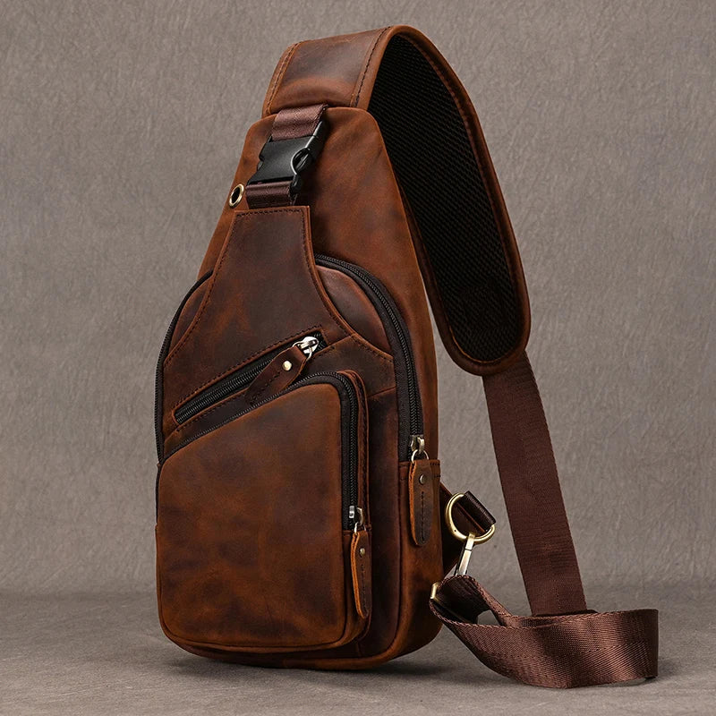 Men's Genuine Leather Sling Bag – Vintage Crossbody Chest Pack