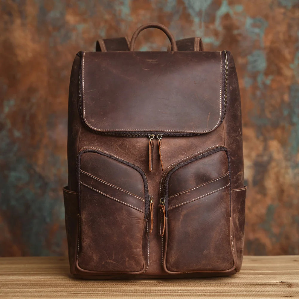 Genuine Leather Travel Backpack for Men - Laptop Bag