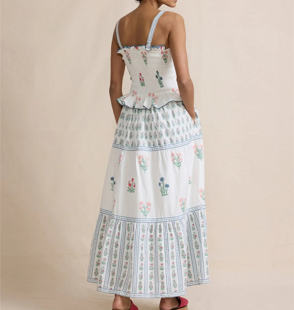 Women Summer Boho Tie Shoulder Dress Y2k Floral Smocked Flowy Long Dress Ruffle Tiered Beach Vacation Sundress