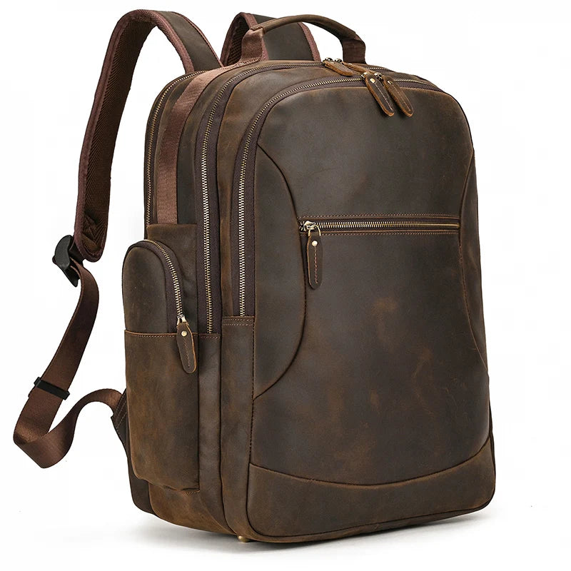 Thick Leather 17" Laptop Backpack Business Travel Leather