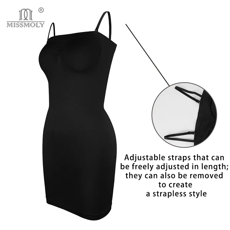 Strapless Shapewear Slip Dress, Adjustable Strap Body Shaper
