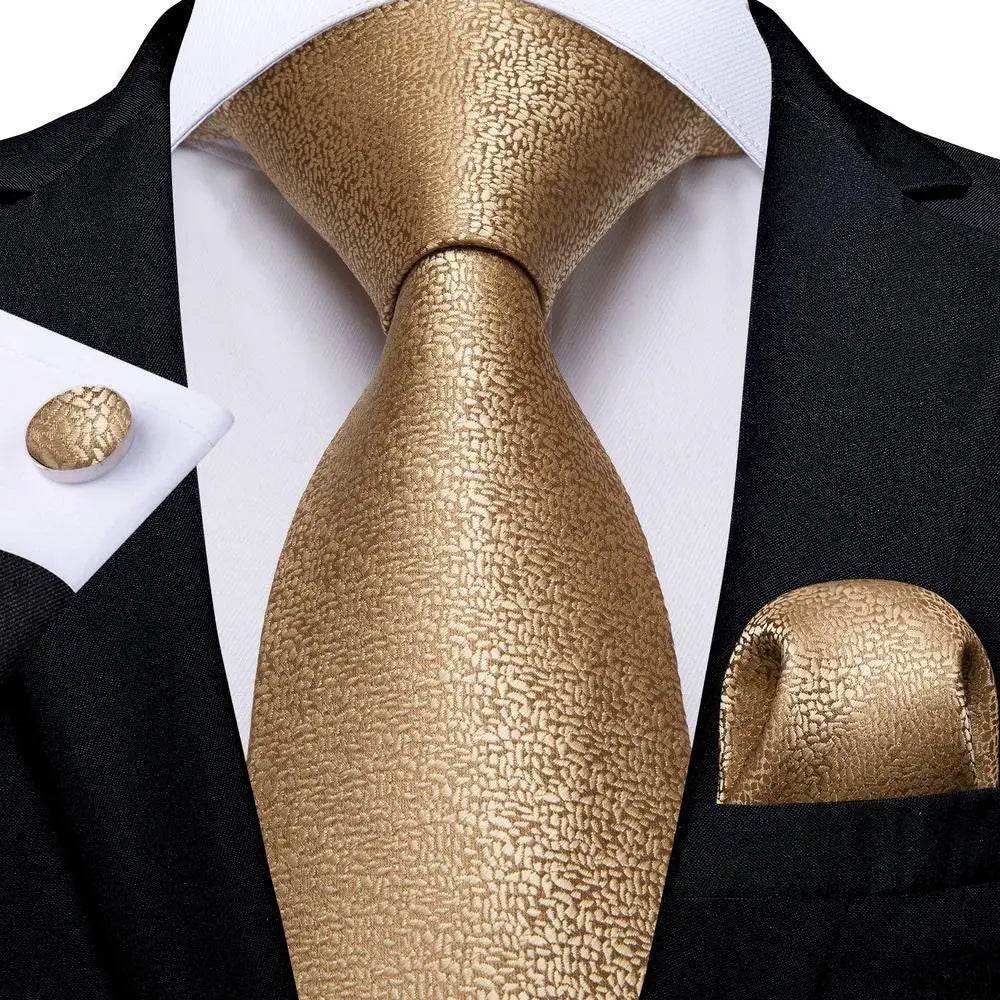 Gold & Beige Silk Tie Set for Men - VacationGrabs