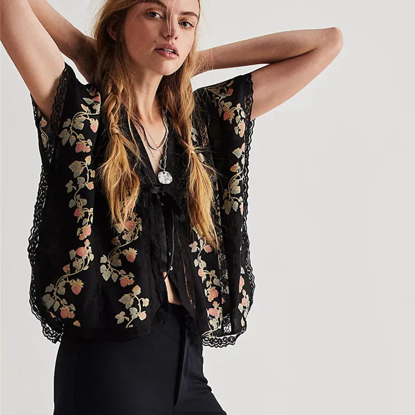 Women's Lace Semi Sheer Top Y2k Button Front Open Tie Up Tank Crop Blouse Shirt Cute Coquette Vest Summer Beachwear