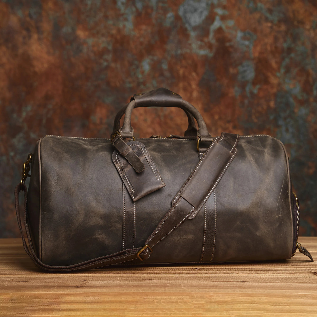 Men's Vintage Leather Duffle Bag with Shoe Compartment