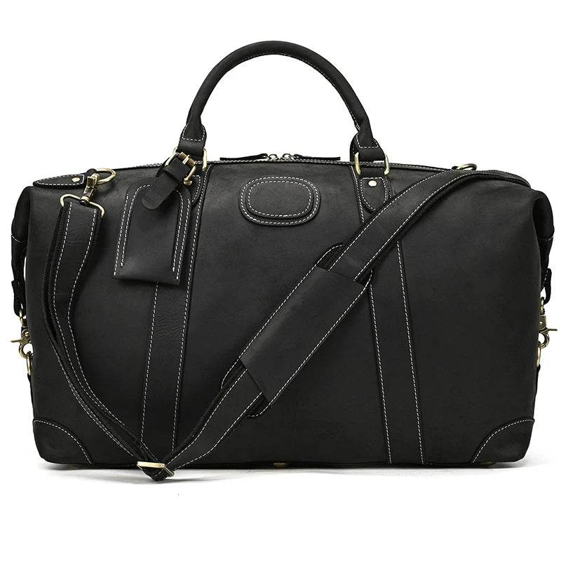 100% Genuine Crazy Horse Leather Travel Duffel Bag Rivet Design - VacationGrabs