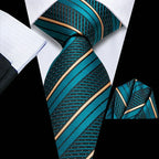 Teal striped tie and matching pocket square, learn how fold a pocket square