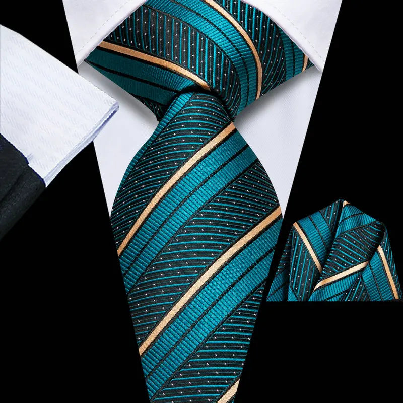Teal striped tie and matching pocket square, learn how fold a pocket square