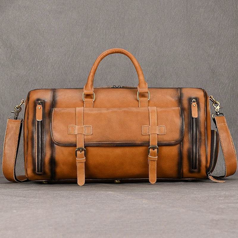 Vintage Fashion Leather Men’s Travel Duffel Bag Luggage - VacationGrabs