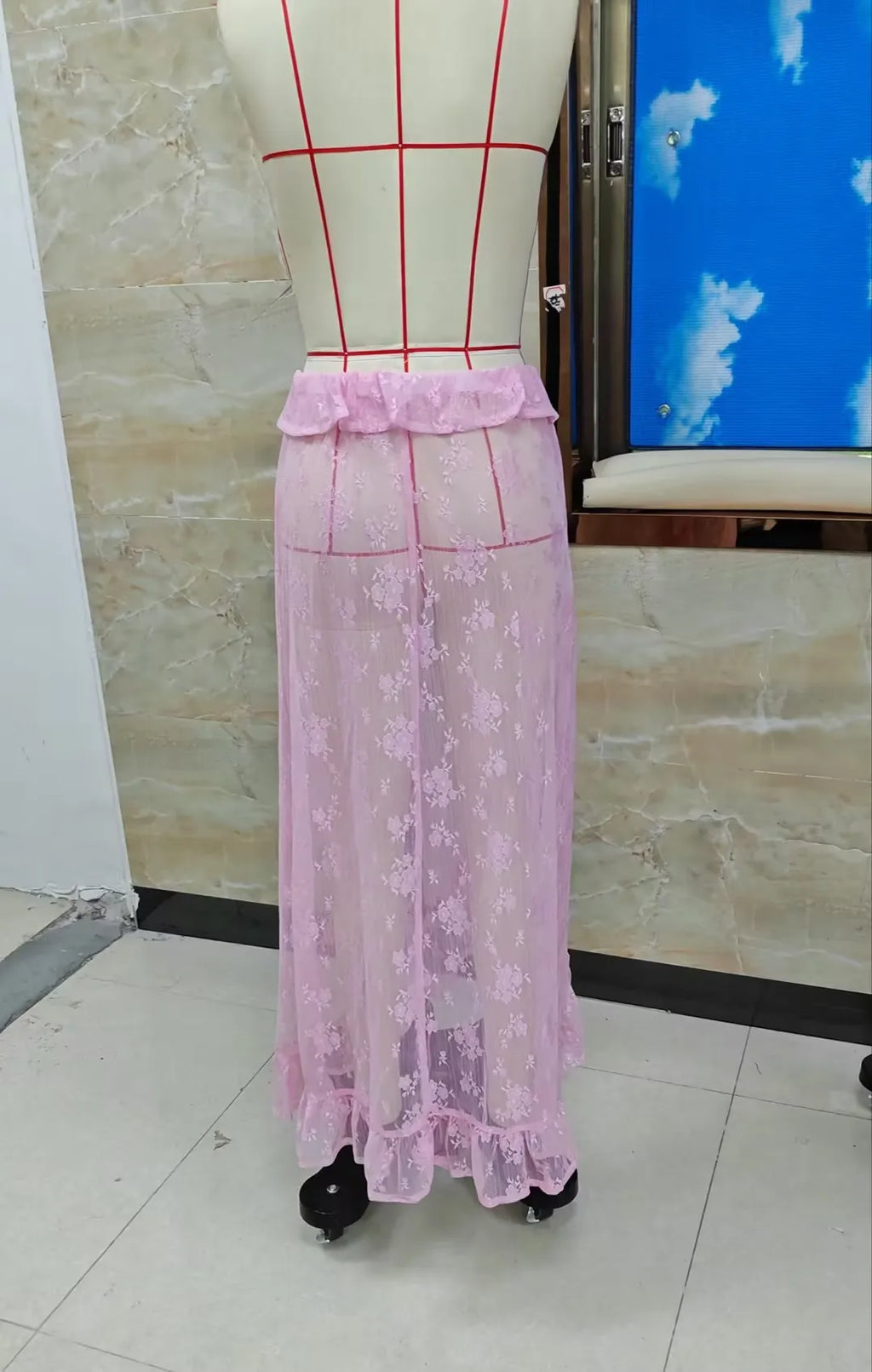 VacationGrabs Women Asymmetrical Lace Flowy Skirt Vintage Long Skirts High Waist Ruffle Midi Aesthetic Ladies See Through Beach Skirts