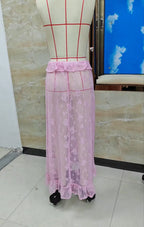 VacationGrabs Women Asymmetrical Lace Flowy Skirt Vintage Long Skirts High Waist Ruffle Midi Aesthetic Ladies See Through Beach Skirts