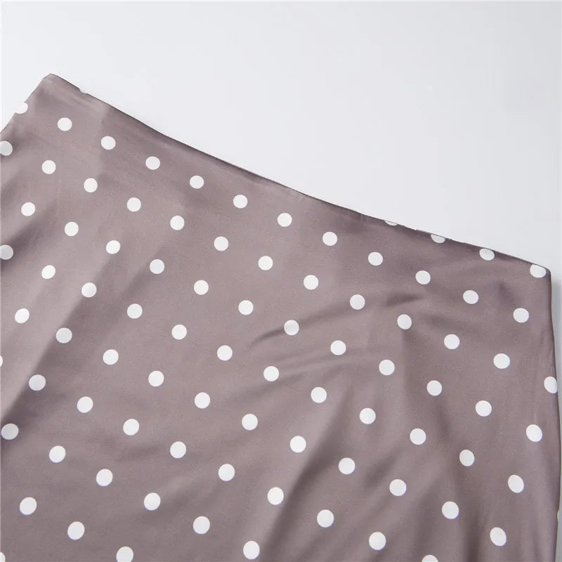 VacationGrabs Women Elegant Lace Satin Spliced Midi Skirts Sexy Dots Print High Waist Retro Casual Straight Midi Skirts Y2K Streetwear