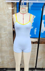 VacationGrabs Womens Monokini Swimsuit Tight Fitted Contrast Trim Scoop Neck Spaghetti Strap Open Back Bathing Suit Casual Swimwear