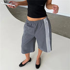 VacationGrabs Elastic Drawstring Waist Side Stripes Cropped Seven Pants Women Loose Wide Leg Sweat Jogger Casual Street Bottoms
