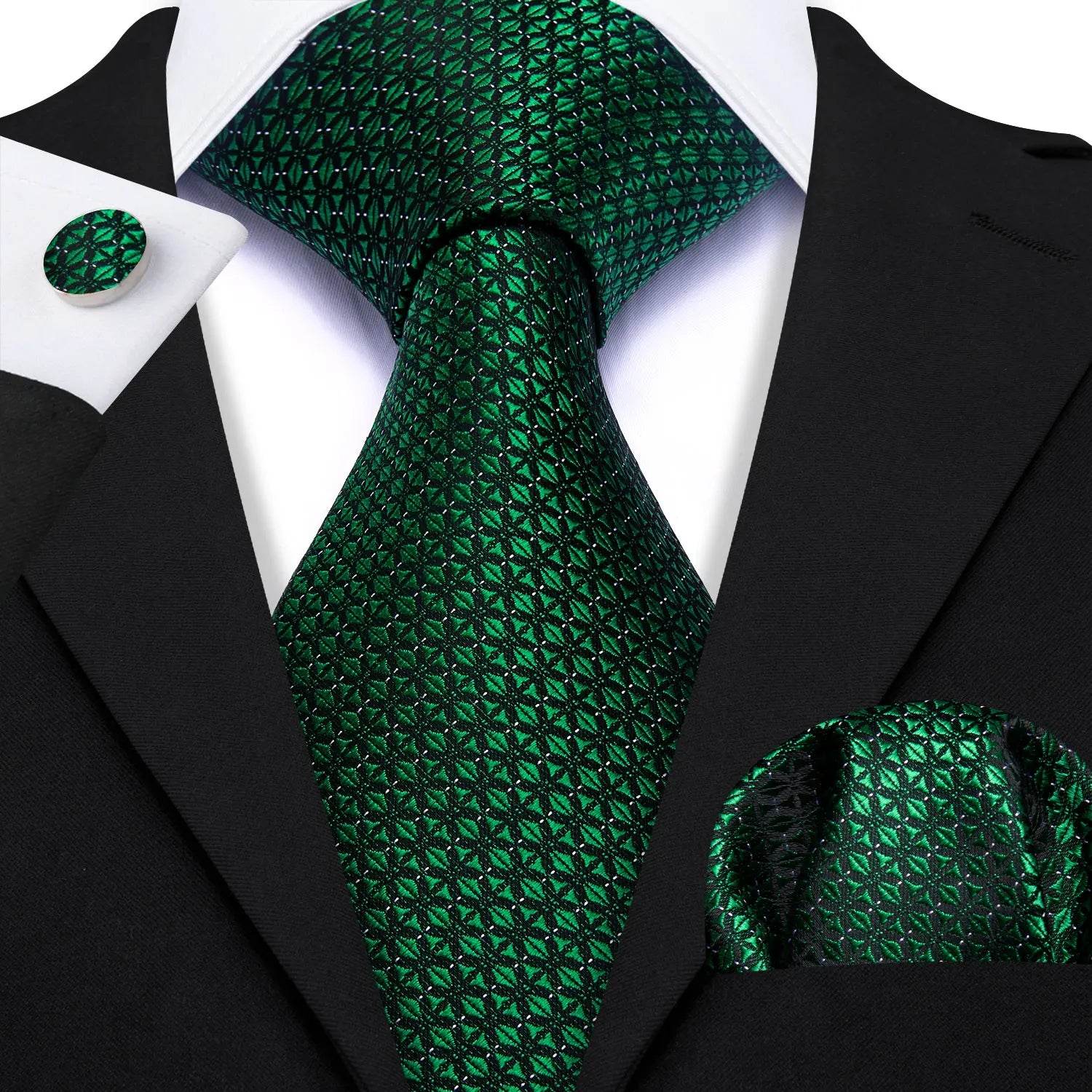 Green Silk Tie Set for Men: Multiple Shades Available - VacationGrabs