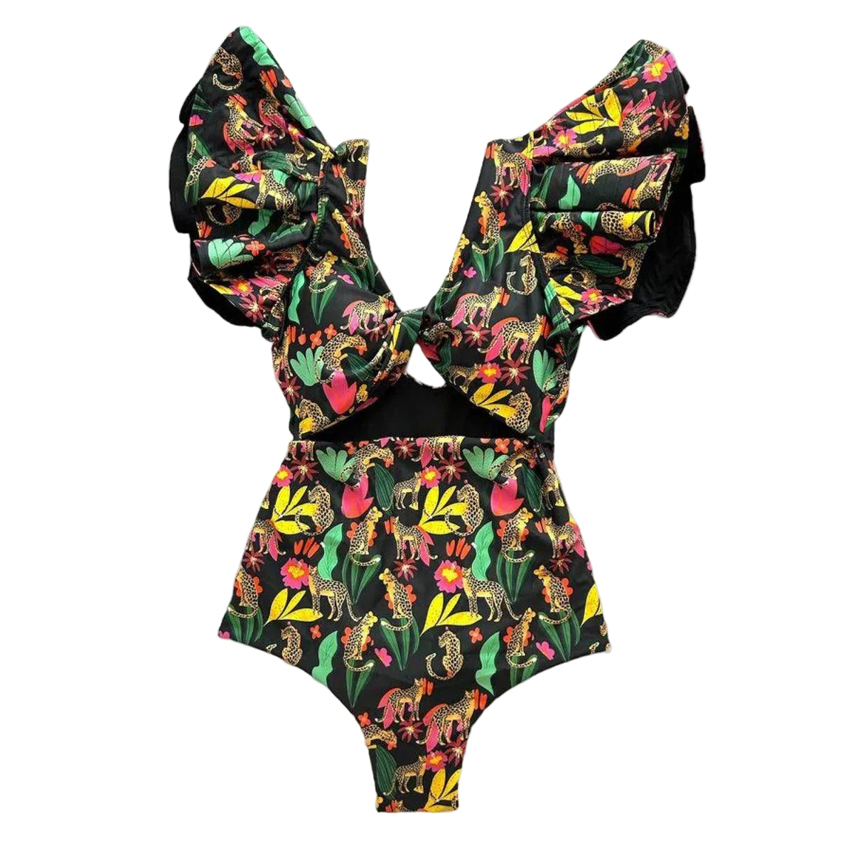 Ruffle Print Floral One Piece Slimming Swimwear - VacationGrabs