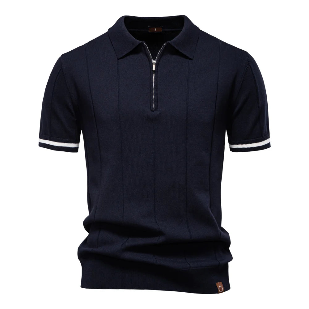 Men's Sport Zip Polo Shirt – Solid Color, Short Sleeve