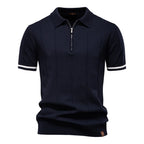 Men's Sport Zip Polo Shirt – Solid Color, Short Sleeve