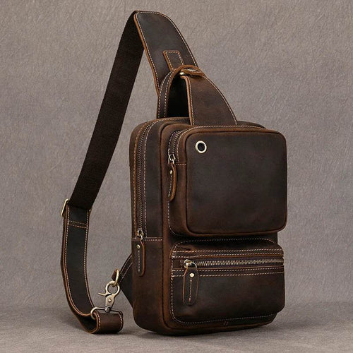 Large Capacity Leather Chest Bag Crossbody Sling Bag for Men - VacationGrabs
