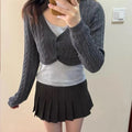 VacationGrabs Women Y2K Cable Knit Cropped Bolero Cardigan V Neck Button Long Sleeve Super Short Knit Shrug Sweater Outerwear Tops