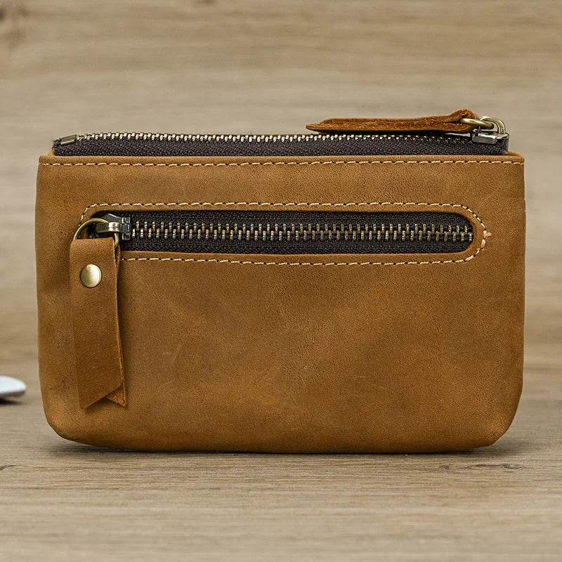 Mini Coin Purse Genuine Leather Real Cowhide Small Wallet with Key Ring - VacationGrabs