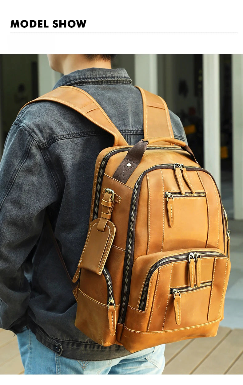 Sac à dos de voyage en cuir véritable pour homme avec compartiment ordinateur - Sac de créateur