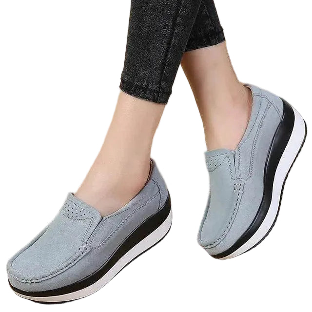 Platform Flat Loafers Suede Leather Moccasins - VacationGrabs